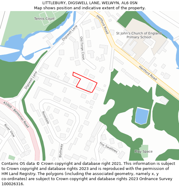 LITTLEBURY, DIGSWELL LANE, WELWYN, AL6 0SN: Location map and indicative extent of plot