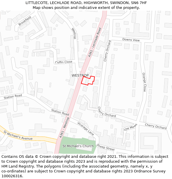 LITTLECOTE, LECHLADE ROAD, HIGHWORTH, SWINDON, SN6 7HF: Location map and indicative extent of plot