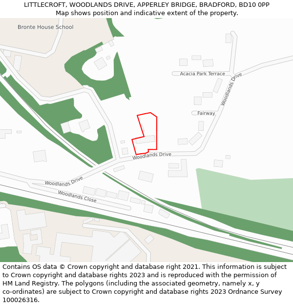 LITTLECROFT, WOODLANDS DRIVE, APPERLEY BRIDGE, BRADFORD, BD10 0PP: Location map and indicative extent of plot