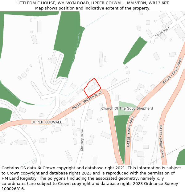 LITTLEDALE HOUSE, WALWYN ROAD, UPPER COLWALL, MALVERN, WR13 6PT: Location map and indicative extent of plot