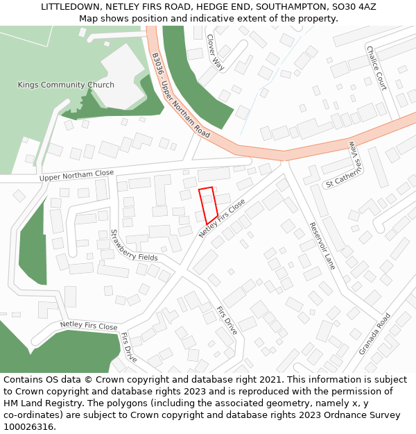 LITTLEDOWN, NETLEY FIRS ROAD, HEDGE END, SOUTHAMPTON, SO30 4AZ: Location map and indicative extent of plot