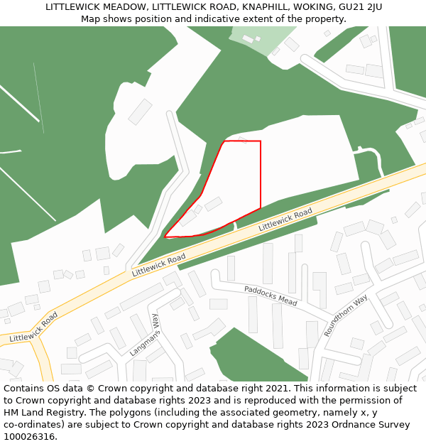 LITTLEWICK MEADOW, LITTLEWICK ROAD, KNAPHILL, WOKING, GU21 2JU: Location map and indicative extent of plot