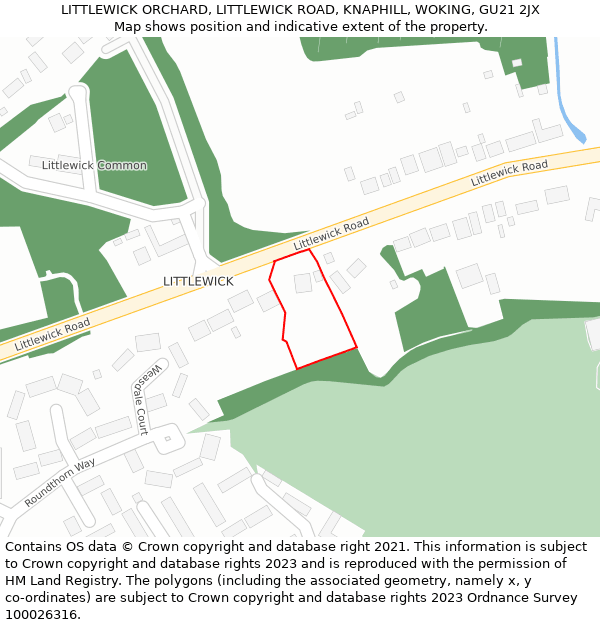 LITTLEWICK ORCHARD, LITTLEWICK ROAD, KNAPHILL, WOKING, GU21 2JX: Location map and indicative extent of plot