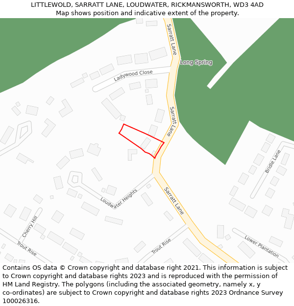 LITTLEWOLD, SARRATT LANE, LOUDWATER, RICKMANSWORTH, WD3 4AD: Location map and indicative extent of plot