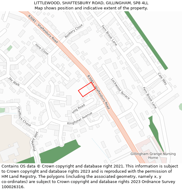 LITTLEWOOD, SHAFTESBURY ROAD, GILLINGHAM, SP8 4LL: Location map and indicative extent of plot