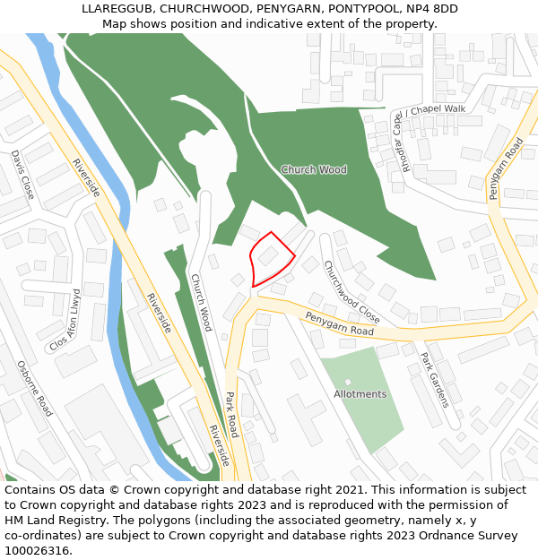 LLAREGGUB, CHURCHWOOD, PENYGARN, PONTYPOOL, NP4 8DD: Location map and indicative extent of plot