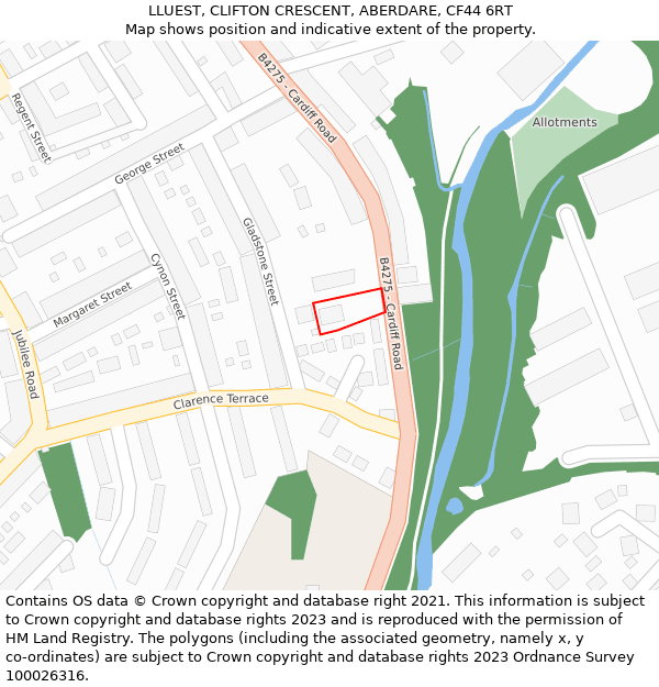 LLUEST, CLIFTON CRESCENT, ABERDARE, CF44 6RT: Location map and indicative extent of plot