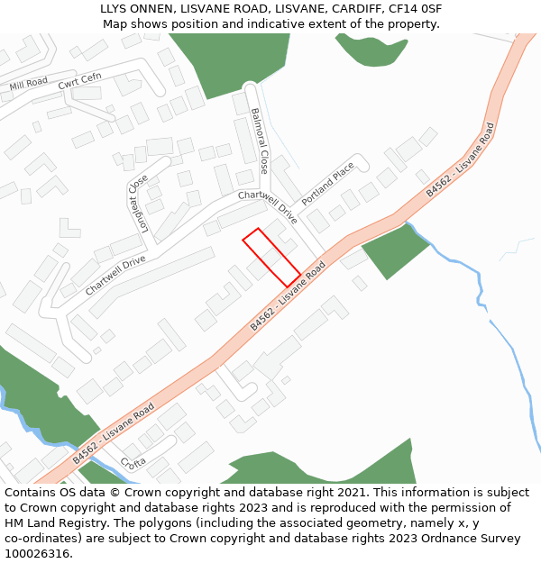 LLYS ONNEN, LISVANE ROAD, LISVANE, CARDIFF, CF14 0SF: Location map and indicative extent of plot