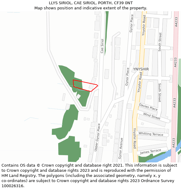 LLYS SIRIOL, CAE SIRIOL, PORTH, CF39 0NT: Location map and indicative extent of plot
