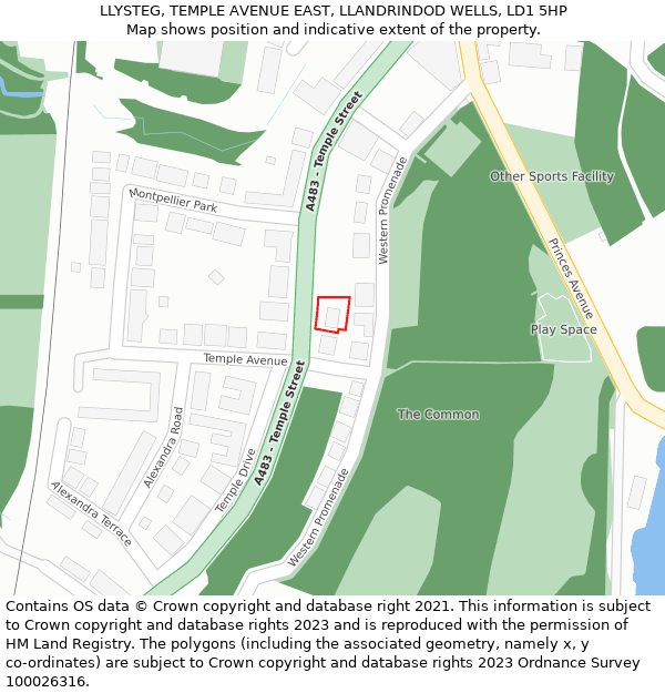 LLYSTEG, TEMPLE AVENUE EAST, LLANDRINDOD WELLS, LD1 5HP: Location map and indicative extent of plot