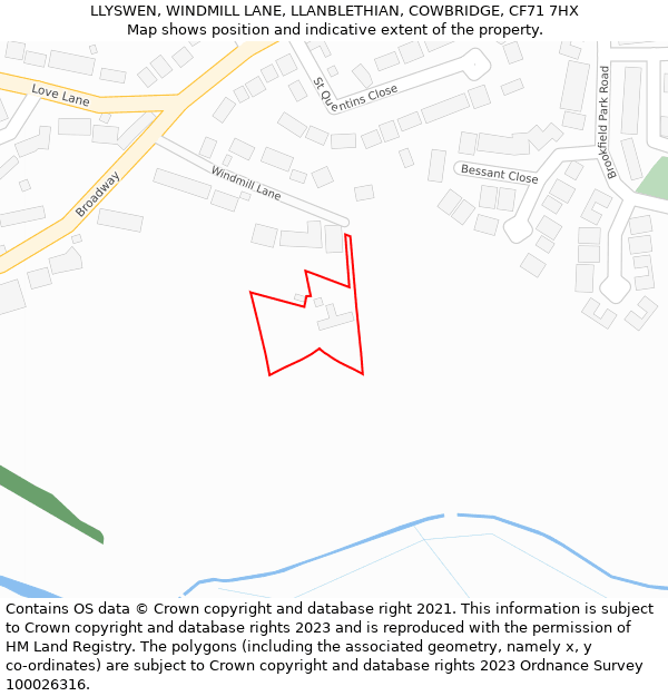 LLYSWEN, WINDMILL LANE, LLANBLETHIAN, COWBRIDGE, CF71 7HX: Location map and indicative extent of plot