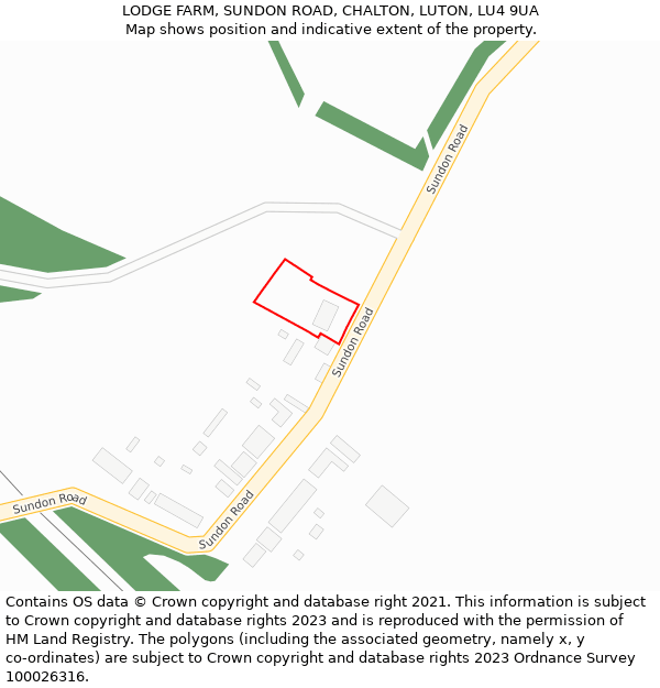 LODGE FARM, SUNDON ROAD, CHALTON, LUTON, LU4 9UA: Location map and indicative extent of plot