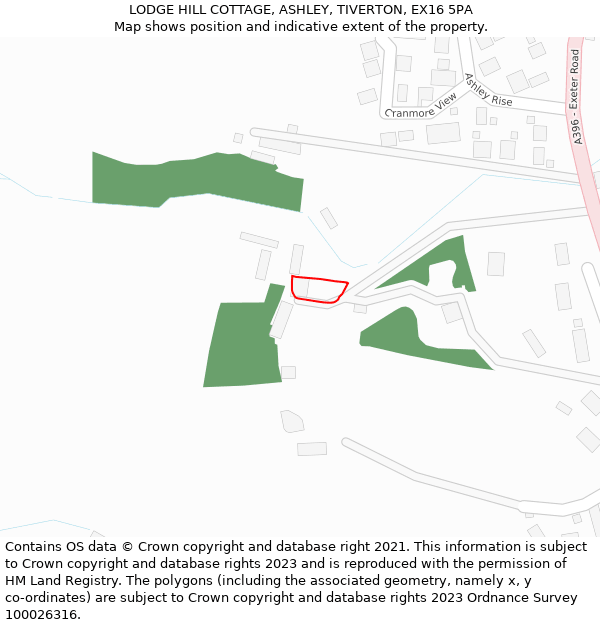 LODGE HILL COTTAGE, ASHLEY, TIVERTON, EX16 5PA: Location map and indicative extent of plot