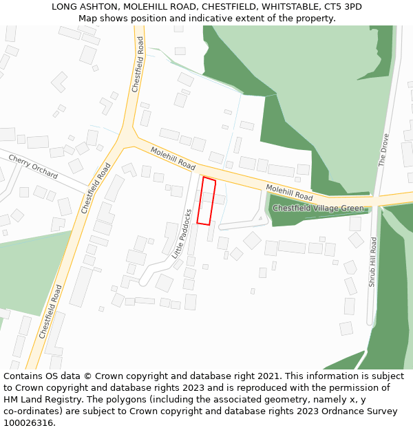 LONG ASHTON, MOLEHILL ROAD, CHESTFIELD, WHITSTABLE, CT5 3PD: Location map and indicative extent of plot