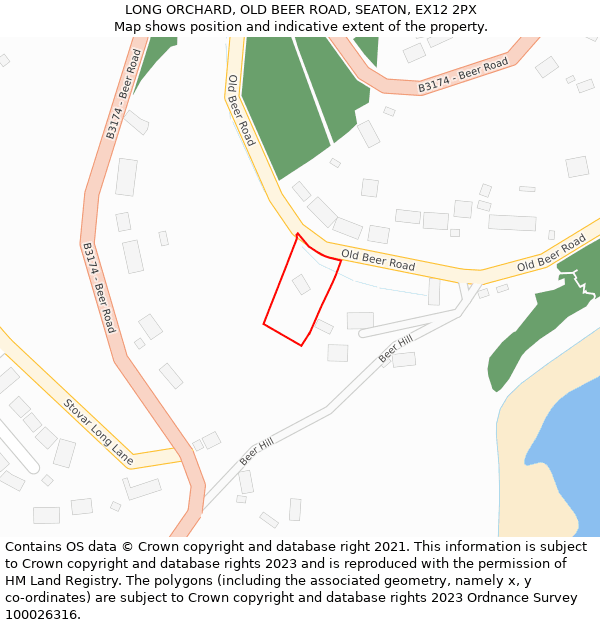 LONG ORCHARD, OLD BEER ROAD, SEATON, EX12 2PX: Location map and indicative extent of plot