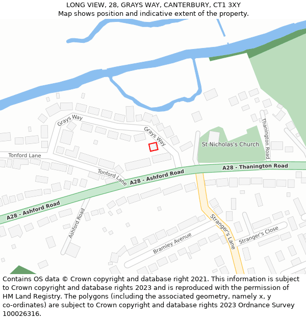 LONG VIEW, 28, GRAYS WAY, CANTERBURY, CT1 3XY: Location map and indicative extent of plot