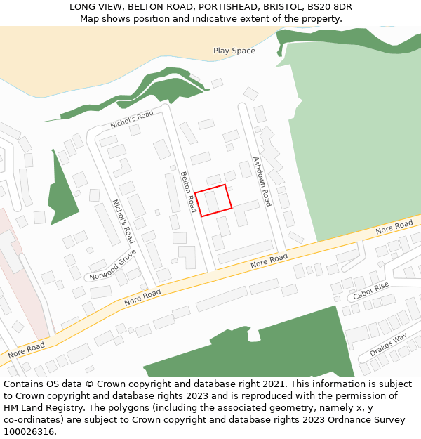 LONG VIEW, BELTON ROAD, PORTISHEAD, BRISTOL, BS20 8DR: Location map and indicative extent of plot