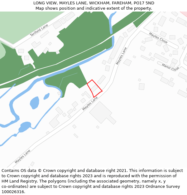 LONG VIEW, MAYLES LANE, WICKHAM, FAREHAM, PO17 5ND: Location map and indicative extent of plot