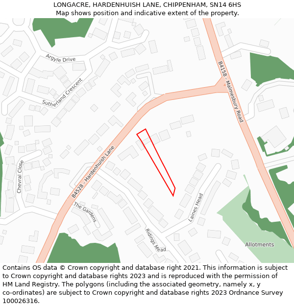 LONGACRE, HARDENHUISH LANE, CHIPPENHAM, SN14 6HS: Location map and indicative extent of plot