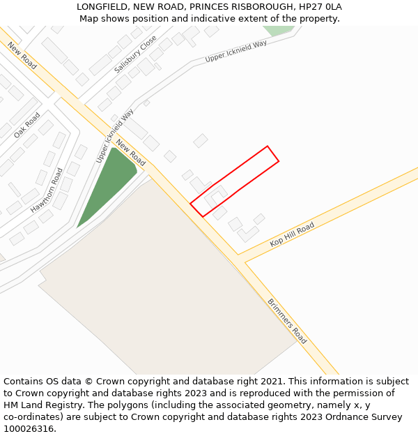LONGFIELD, NEW ROAD, PRINCES RISBOROUGH, HP27 0LA: Location map and indicative extent of plot