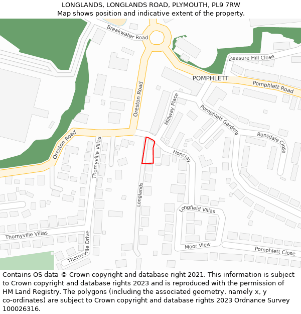 LONGLANDS, LONGLANDS ROAD, PLYMOUTH, PL9 7RW: Location map and indicative extent of plot