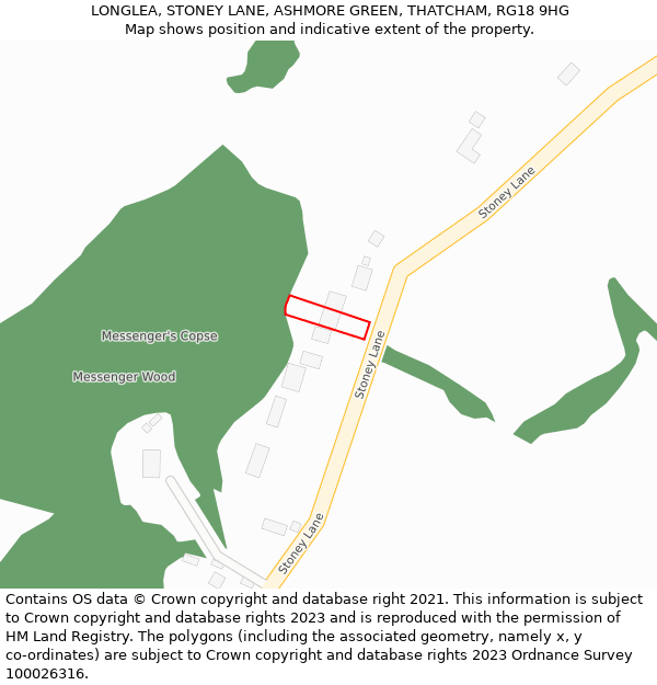 LONGLEA, STONEY LANE, ASHMORE GREEN, THATCHAM, RG18 9HG: Location map and indicative extent of plot