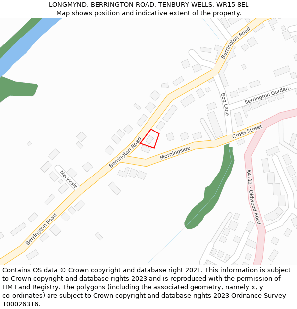 LONGMYND, BERRINGTON ROAD, TENBURY WELLS, WR15 8EL: Location map and indicative extent of plot
