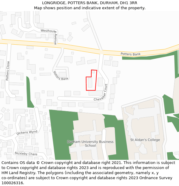 LONGRIDGE, POTTERS BANK, DURHAM, DH1 3RR: Location map and indicative extent of plot