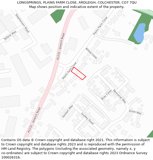 LONGSPRINGS, PLAINS FARM CLOSE, ARDLEIGH, COLCHESTER, CO7 7QU: Location map and indicative extent of plot