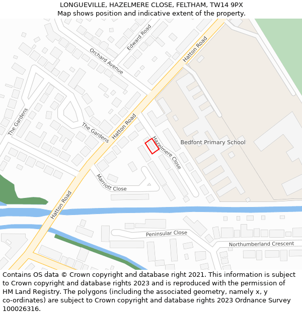 LONGUEVILLE, HAZELMERE CLOSE, FELTHAM, TW14 9PX: Location map and indicative extent of plot