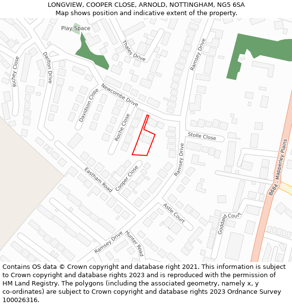 LONGVIEW, COOPER CLOSE, ARNOLD, NOTTINGHAM, NG5 6SA: Location map and indicative extent of plot