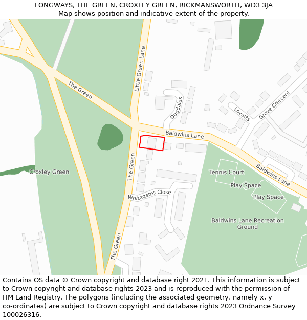 LONGWAYS, THE GREEN, CROXLEY GREEN, RICKMANSWORTH, WD3 3JA: Location map and indicative extent of plot