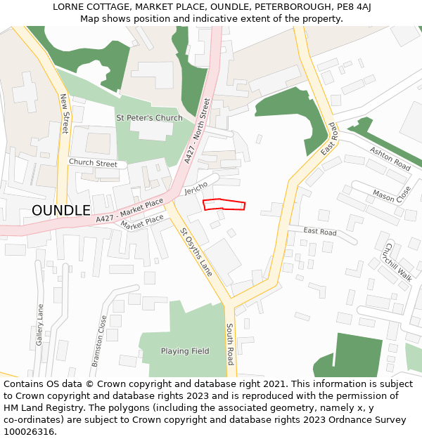 LORNE COTTAGE, MARKET PLACE, OUNDLE, PETERBOROUGH, PE8 4AJ: Location map and indicative extent of plot