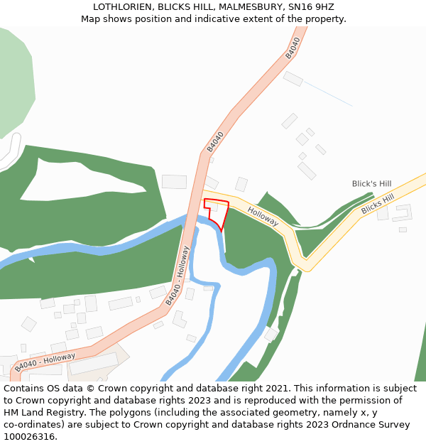 LOTHLORIEN, BLICKS HILL, MALMESBURY, SN16 9HZ: Location map and indicative extent of plot