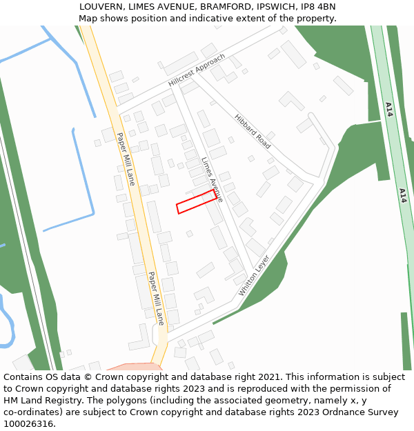 LOUVERN, LIMES AVENUE, BRAMFORD, IPSWICH, IP8 4BN: Location map and indicative extent of plot