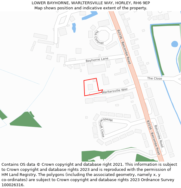 LOWER BAYHORNE, WARLTERSVILLE WAY, HORLEY, RH6 9EP: Location map and indicative extent of plot