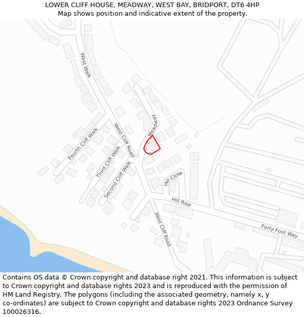 LOWER CLIFF HOUSE, MEADWAY, WEST BAY, BRIDPORT, DT6 4HP: Location map and indicative extent of plot