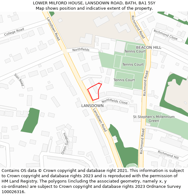 LOWER MILFORD HOUSE, LANSDOWN ROAD, BATH, BA1 5SY: Location map and indicative extent of plot
