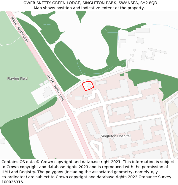 LOWER SKETTY GREEN LODGE, SINGLETON PARK, SWANSEA, SA2 8QD: Location map and indicative extent of plot