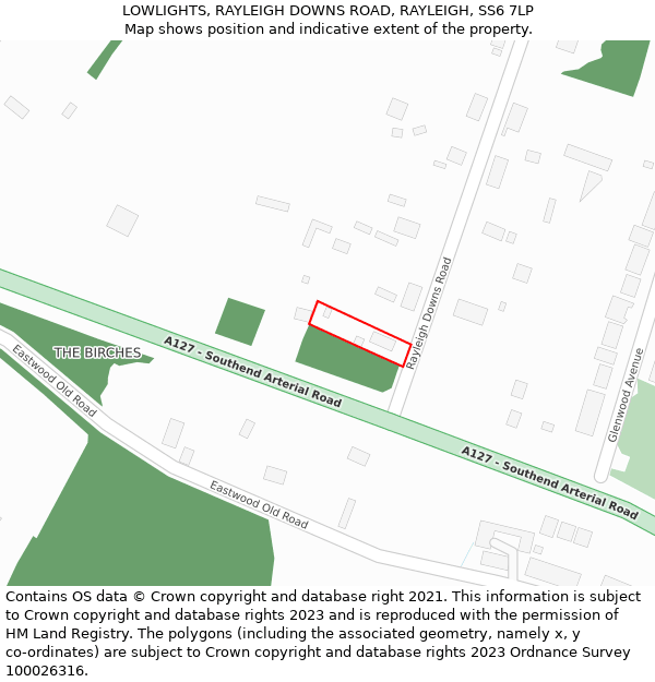 LOWLIGHTS, RAYLEIGH DOWNS ROAD, RAYLEIGH, SS6 7LP: Location map and indicative extent of plot