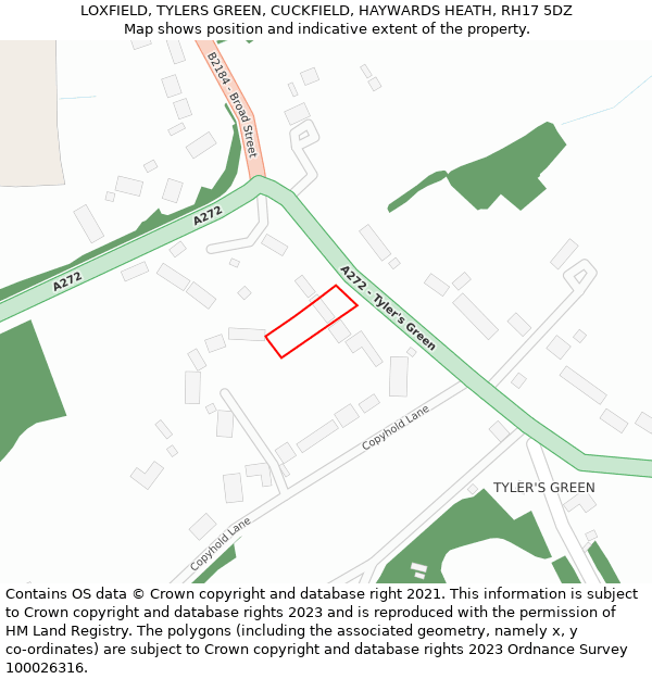 LOXFIELD, TYLERS GREEN, CUCKFIELD, HAYWARDS HEATH, RH17 5DZ: Location map and indicative extent of plot