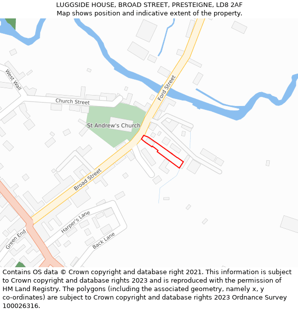 LUGGSIDE HOUSE, BROAD STREET, PRESTEIGNE, LD8 2AF: Location map and indicative extent of plot