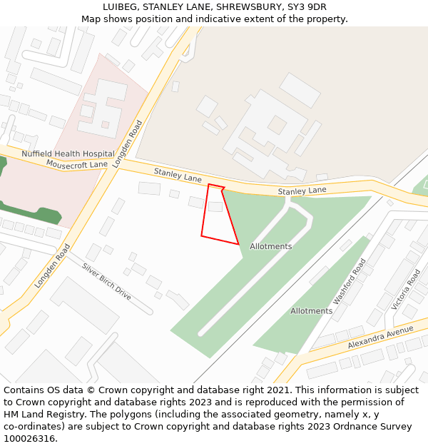 LUIBEG, STANLEY LANE, SHREWSBURY, SY3 9DR: Location map and indicative extent of plot