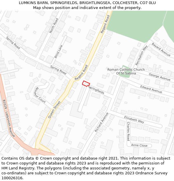 LUMKINS BARN, SPRINGFIELDS, BRIGHTLINGSEA, COLCHESTER, CO7 0LU: Location map and indicative extent of plot