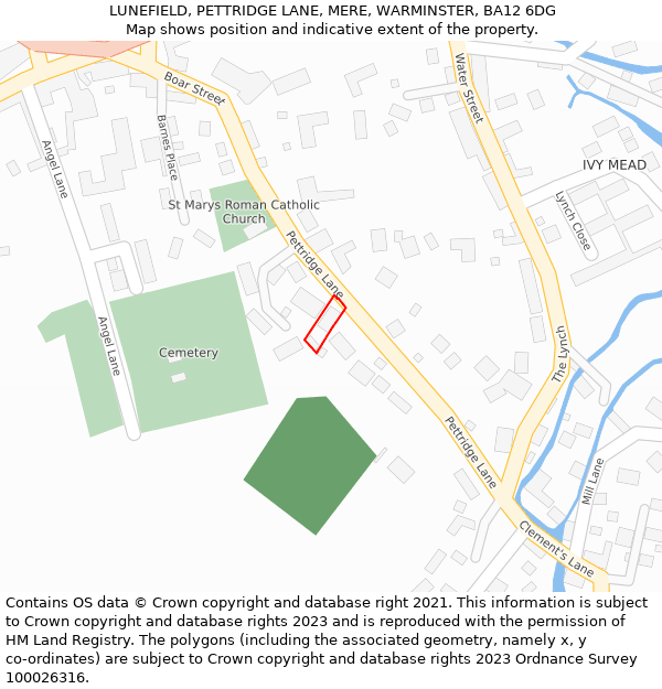 LUNEFIELD, PETTRIDGE LANE, MERE, WARMINSTER, BA12 6DG: Location map and indicative extent of plot