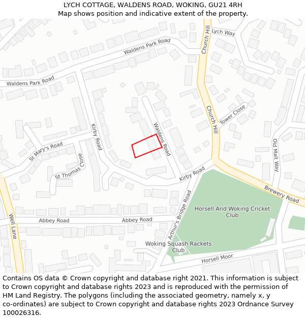LYCH COTTAGE, WALDENS ROAD, WOKING, GU21 4RH: Location map and indicative extent of plot