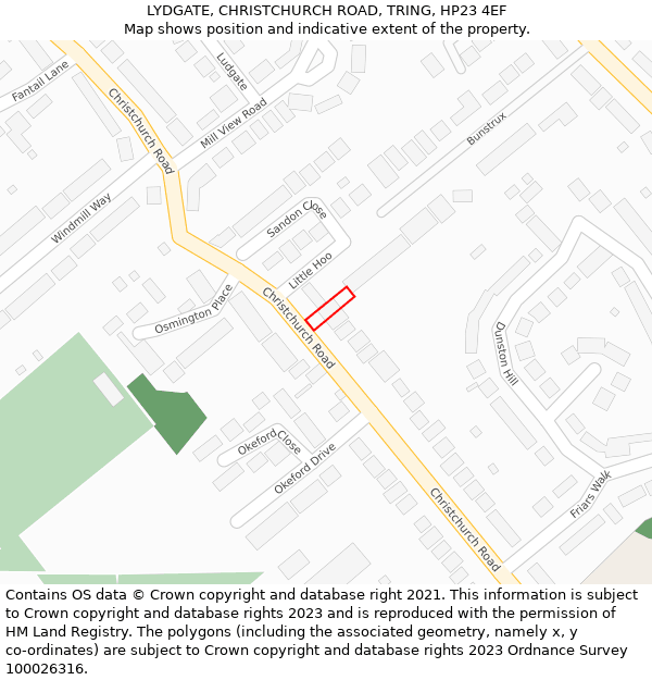 LYDGATE, CHRISTCHURCH ROAD, TRING, HP23 4EF: Location map and indicative extent of plot