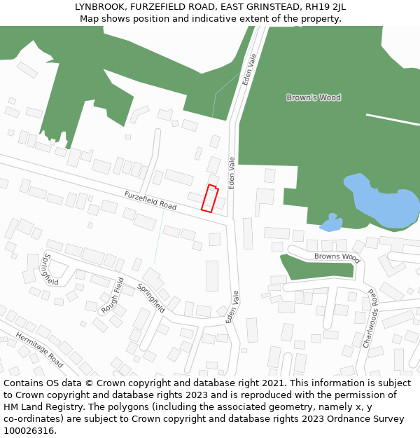 LYNBROOK, FURZEFIELD ROAD, EAST GRINSTEAD, RH19 2JL: Location map and indicative extent of plot