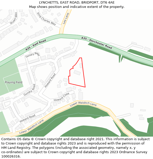 LYNCHETTS, EAST ROAD, BRIDPORT, DT6 4AE: Location map and indicative extent of plot