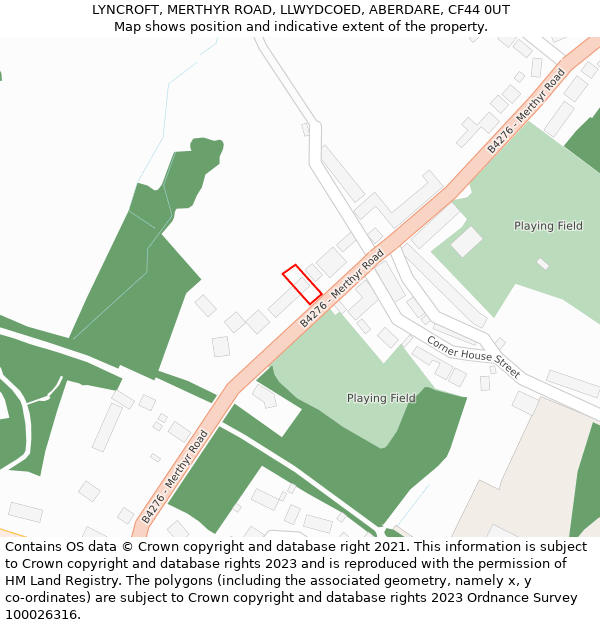 LYNCROFT, MERTHYR ROAD, LLWYDCOED, ABERDARE, CF44 0UT: Location map and indicative extent of plot